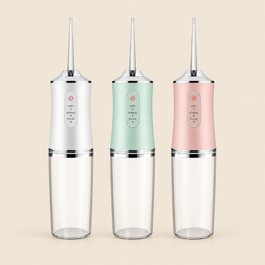 Cordless water flosser in white, mint green and pink